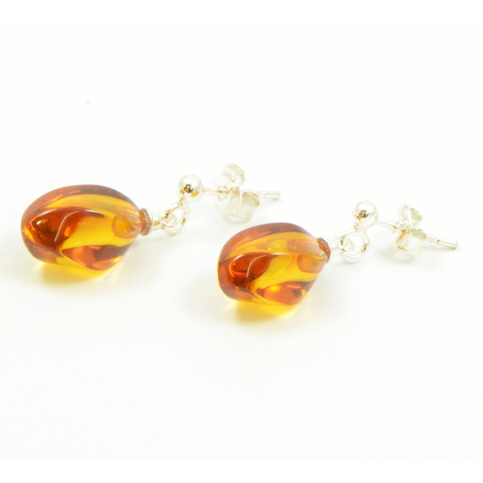 Twisted Amber Drop Earrings with Sterling Silver